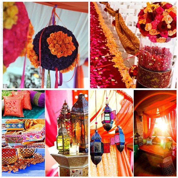  having a Indian themed wedding Hanging flower balls made of orange 