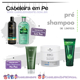 Lista de Pré Shampoos Liberados para Low Poo (Bio Extratus e Phytoervas Detox) e No Poo (Detox Amend, Haskell e Peeling Shwarzkopf)