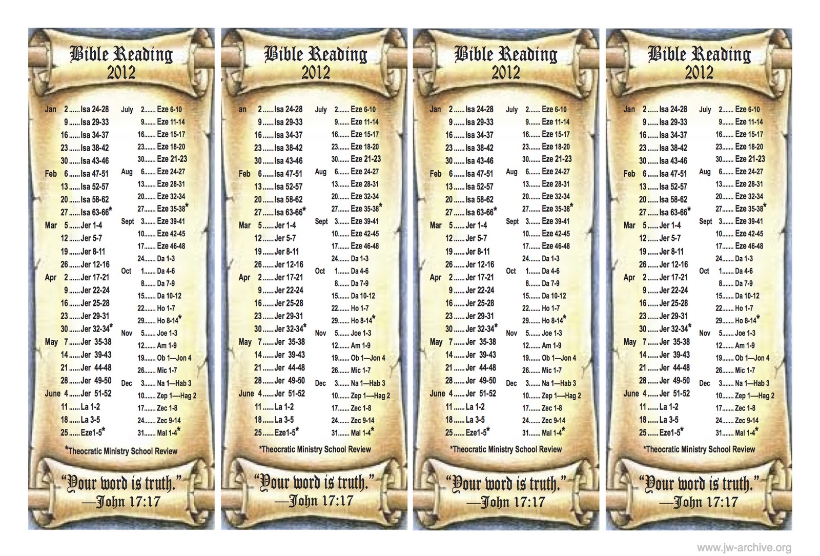 jw-archive.org: 2012 Bible Reading Bookmark