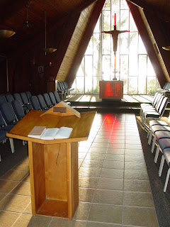 the pulpit in the chapel at Honey Creek