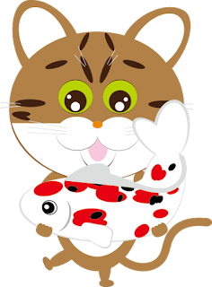 Free Garden Carp Cat Illustration 鯉 猫 のイラストフリー素材