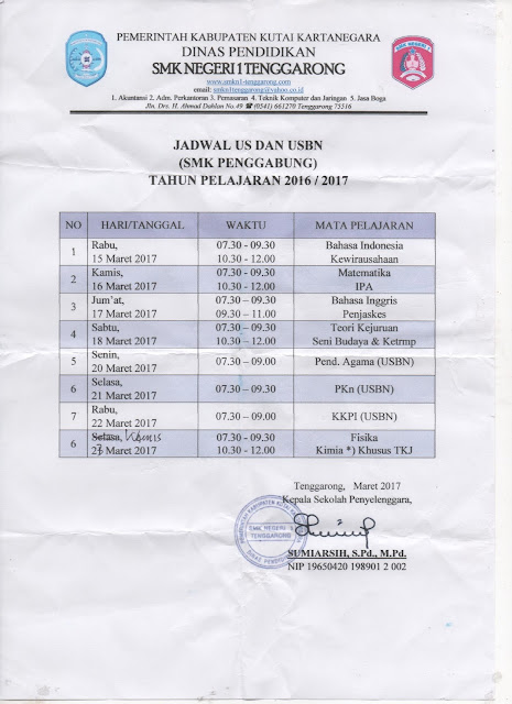 Jadwal US 2017 SMK Utama