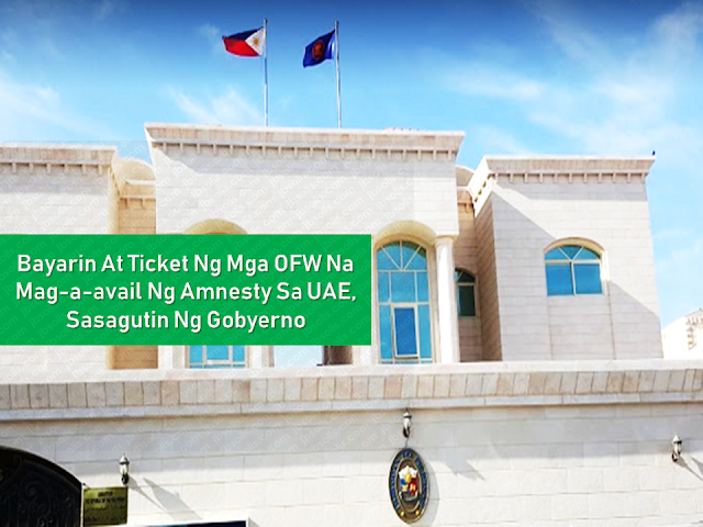 Filed under the category of  embassies, consulates,  Philippines, OFW, overseas Filipino workers, United Arab Emirates,  illegal residency status, amnesty, expatriates, Philippine Embassy, assistance  The embassies and consulates of the Philippines all over the world are always there to extend every possible help to the overseas Filipino workers (OFW) in any situation they might be.  The United Arab Emirates (UAE) government is set to give amnesty to the expatriates residing in their country with illegal residency status giving them a chance to leave the country or correct their residence status and stay working. The Philippine Embassy and consulate in the UAE are ready to give assistance to its nationals in availing the amnesty offered by the Emirates.  Advertisement        Sponsored Links       The Philippine Government has announced that they will shoulder the required fees, as well as the one-way plane ticket for OFWs who are planning to take advantage of the Amnesty period granted by the UAE from August 1 to October 31.       The said announcement was coursed through the Philippine Embassy and the Philippine Consulate.    In a post from the Facebook page of the Philippine Embassy in the UAE, the financial assistance will only be provided for those who will be going home: “Assistance will cover for payment of exit passes, fees for absconding lifting, and airfare to the Philippines.”      A post from Consul General Paul Raymund Cortes wishes to clarify that only those with Overstaying and Absconding cases will be assisted for repatriation: “(The amnesty) does not cover those with police cases. (bank loans, baby cases, etc.)”.    OFWs who will choose to have their status rectified to stay within the UAE will have to head directly to the assigned immigration centers with their passports in tow.      OFWs seeking to be assisted to return home may proceed to the following places:    Abu Dhabi, Al Ain, and Western Regions: Philippine Embassy in Abu Dhabi  Email: atn.abudhabi@gmail.com    Dubai and the Northern Emirates: Philippine Consulate in Dubai  Email: amnesty@pcgdubai.ae       Filed under the category of  embassies, consulates,  Philippines, OFW, overseas Filipino workers, United Arab Emirates,  illegal residency status, amnesty, expatriates, Philippine Embassy, assistance    READ MORE:  Find Out Which Country Has The Fastest Internet Speed Using This Interactive Map     Find Out Which Is The Best Broadband Connection In The Philippines   Best Free Video Calling/Messaging Apps Of 2018    Modern Immigration Electronic Gates Now At NAIA    ASEAN Promotes People Mobility Across The Region    You Too Can Earn As Much As P131K From SSS Flexi Fund Investment    Survey: 8 Out of 10 OFWS Are Not Saving Their Money For Retirement    Can A Virgin Birth Be Possible At This Millennial Age?    Dubai OFW Lost His Dreams To A Scammer    Support And Protection Of The OFWs, Still PRRD's Priority