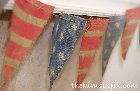 Burlap stars stripes banner