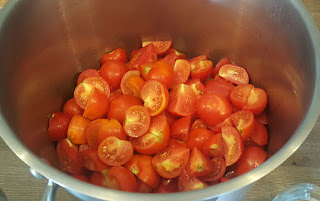 One of several batches of tomatoes to be processed