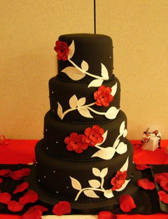So we opted for an allblack cake with white fondant stems and leaves 