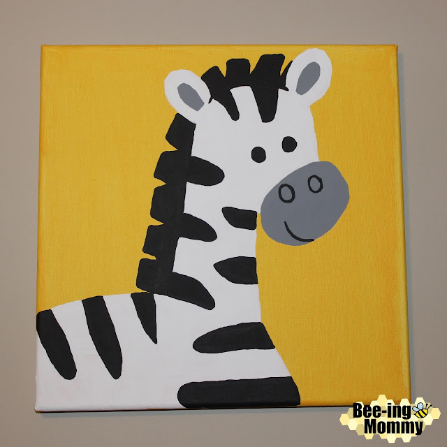 zebra painting, nursery art, wall decor, safari animal nursery, cartoon zebra art, zebra art, zebra wall decor, DIY painting