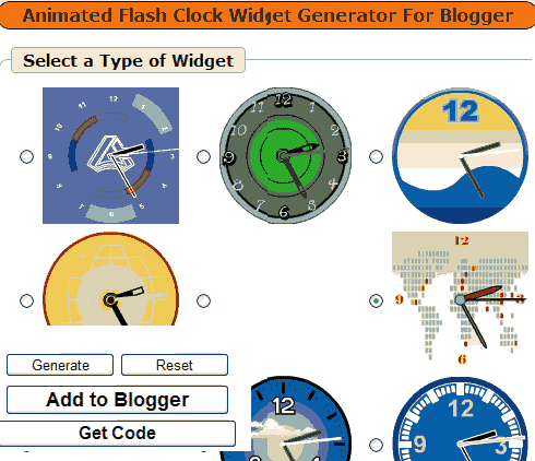 Animated Flash Clock Widget Generator For Blogger