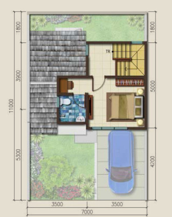 6 Denah  rumah  minimalis ukuran 7x11  meter 2 kamar  tidur  2 