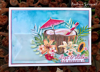 2020, Andrea Sargent, Annual Catalogue, Art With Heart, AWHT, blog hop, Creative Showcase, Designer Series Paper, Mini Catalogue, Timeless Tropical, Tropical Oasis, vellum, Watercolour, Wink of Stella, Stampin Up, SU,  Tropical dies, Banner Triple punch,