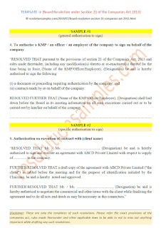 board resolution under section 21 of the companies act 2013