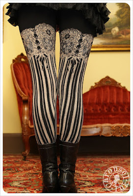 Women's Steampunk Burlesque Garter and Stockings Leggings black