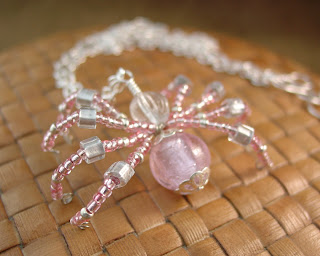 Silver Foil Glass Spider Pendant made by Shore Debris on etsy