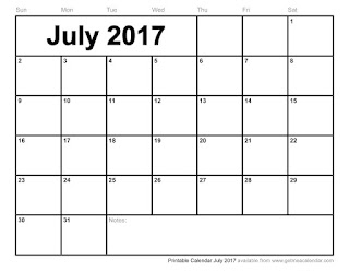 Free Printable Calendar July 2017