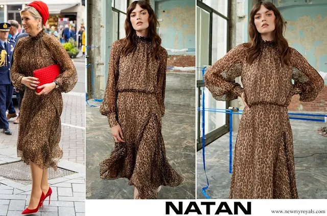Queen Maxima wore Natan Debora Midi Dress in Leopard Print