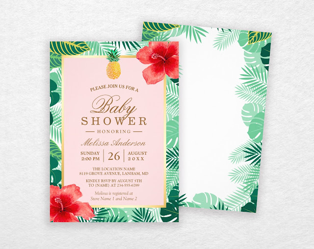  Pineapple Blush Pink Tropical Baby Shower Card