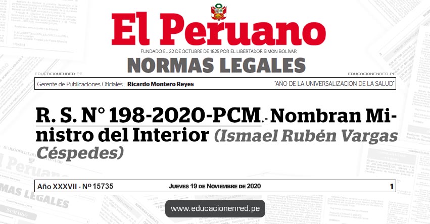 R. S. N° 198-2020-PCM.- Nombran Ministro del Interior (Ismael Rubén Vargas Céspedes)