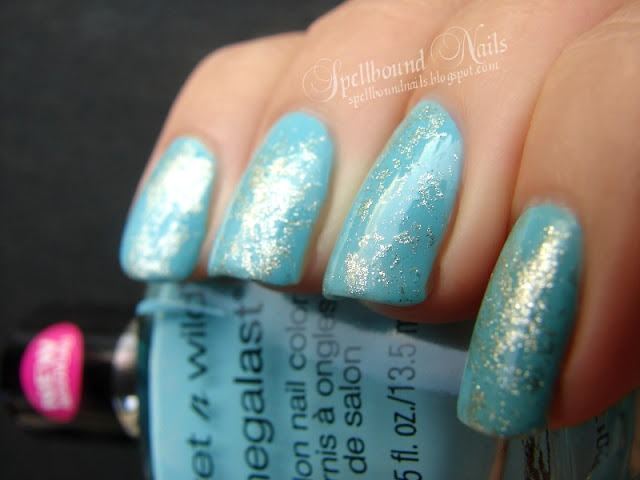 nails nailart nail art mani manicure Spellbound Turquoise Gemstones gems Wet n Wild I Need a Refresh-Mint Sally Hansen Antiqued Gold Crackle nailpolish polish inspired plastic wrap cling sponging