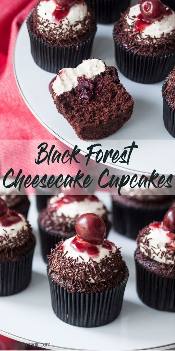 Black Forest Chocolate Cupcakes with Cream Cheese Frosting have all the flavour of black forest cake in cupcake form and an irresistible Cream Cheese Frosting. #blackforest #chocolatecupcakes #cupcakes