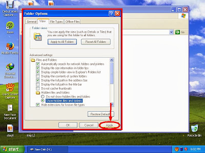 Learn how to show hidden files and folders in windowsXP step12