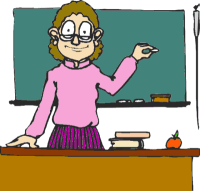 Old lady teacher at the blackboard clipart
