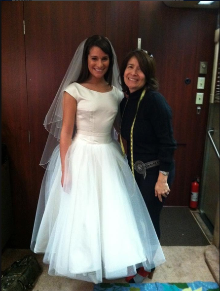 Monchele Finchel Lea Michele at a dress fitting for 3x14