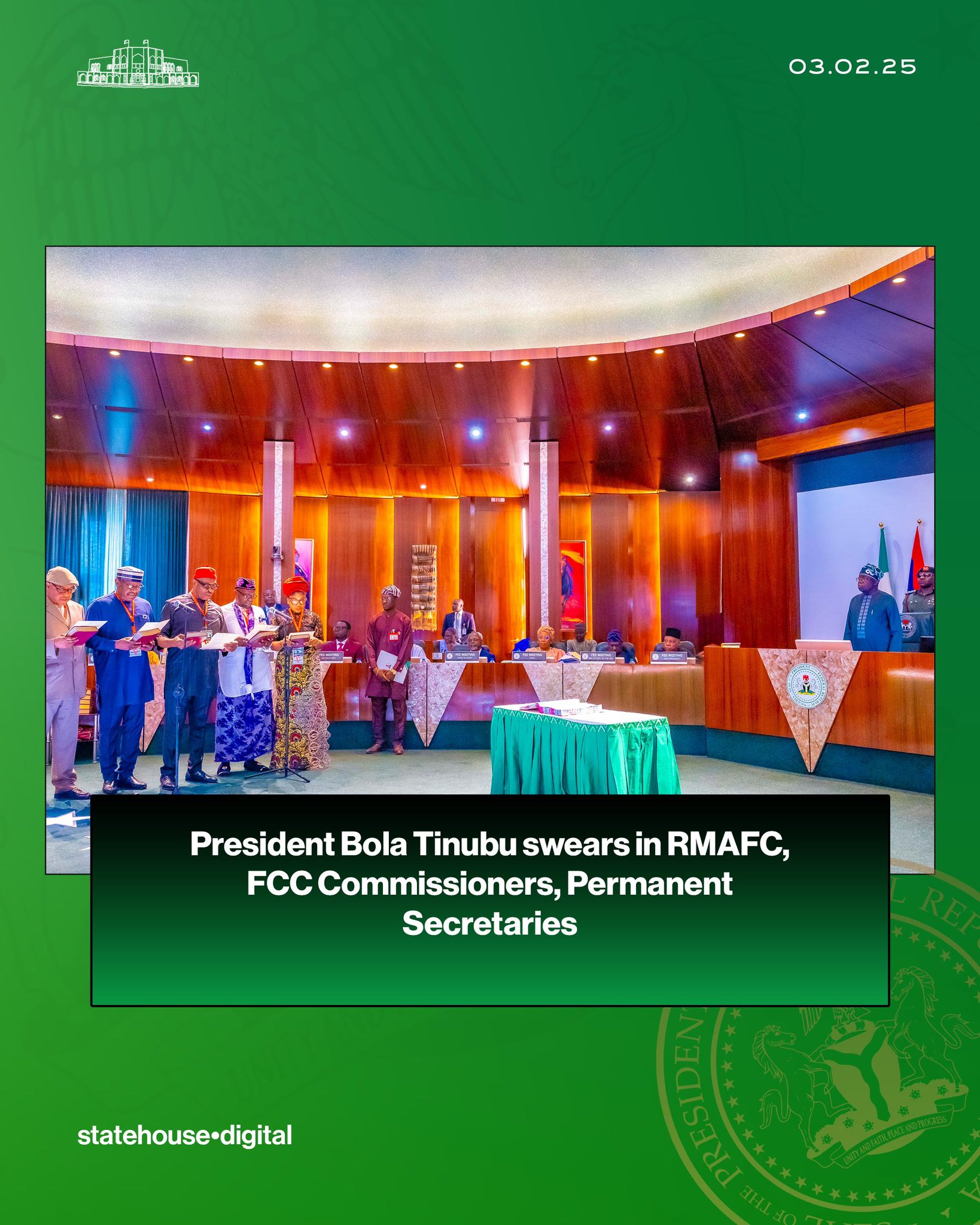 President Bola Tinubu swears in RMAFC, FCC Commissioners, Permanent Secretaries