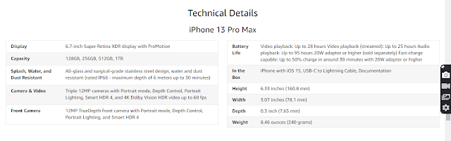 Apple iPhone 13 Pro Max Technical Details
