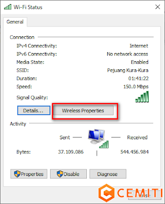 Password Wifi di Windows Melalui Wireless Properties