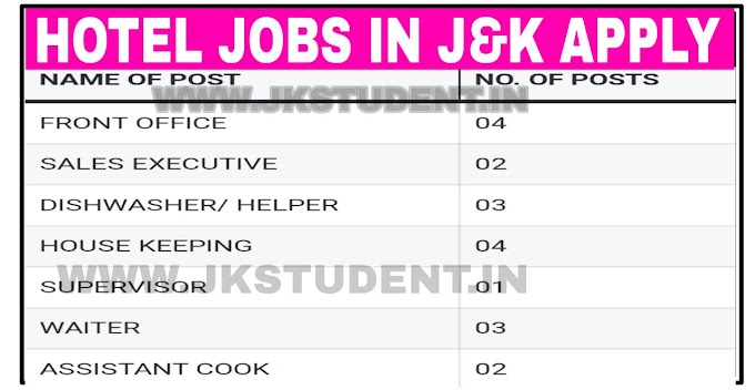 10Th Pass Hotel Jobs Recruitment In J&K For Various Posts 
