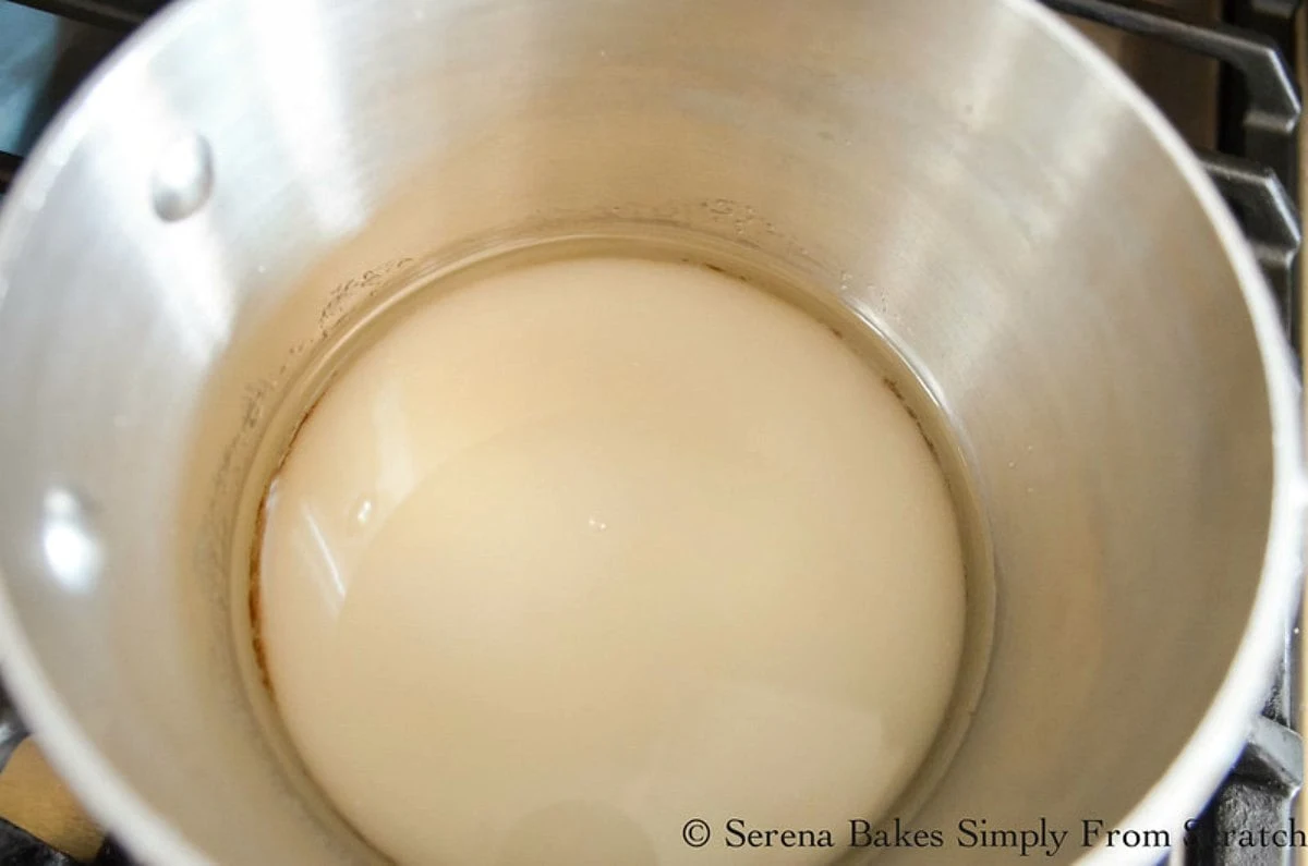 Sugar and water in a small saucepan.