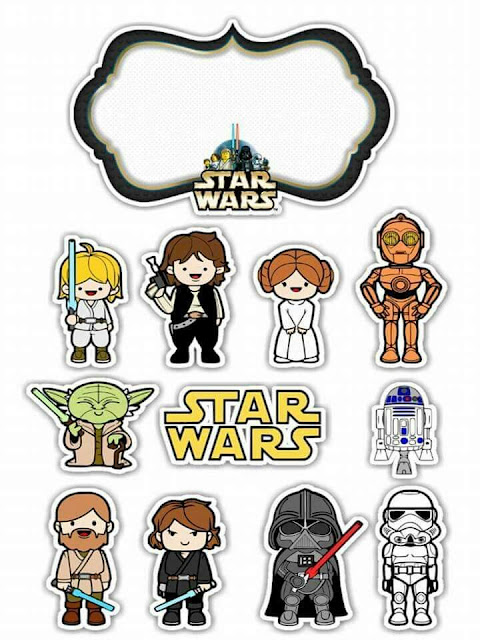 Star Wars en Caricatura: oppers para Tartas, Tortas, Pasteles, Bizcochos o Cakes para Imprimir Gratis. 