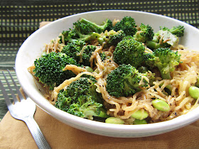 sesame soy spaghetti squash with broccoli and edamame