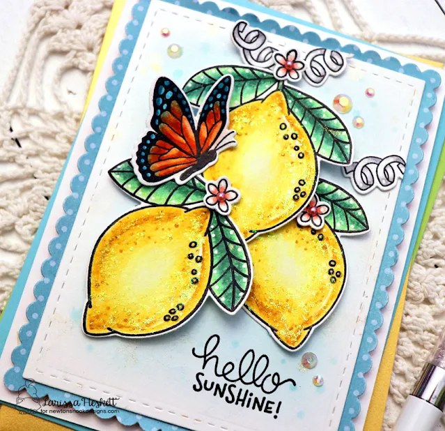 Hello Sunshine by Larissa Heskett Designs for Newton's Nook Designs using Lemon Twist, Monarchs, Spring Time Patterned Paper Pad, Frames & Flags Die Set