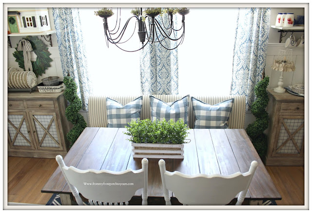Buffalo Check-Blue & White Decor- DIY-Planked Dining Table-Breakfast Nook Makeover-From My Front Porch To Yours