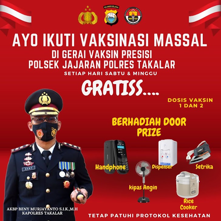 Kapolres Takalar Pasang Iklan Vaksinasi Berhadiah Untuk Mencapai Target Vaksinasi Polsek Jajaran 