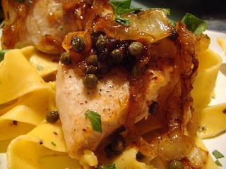 Lemon-caper swordfish with lemon-pepper pappardelle