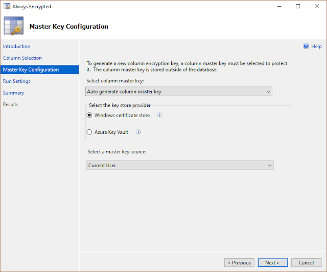 SQL Server 2016 Yenilikleri - Always Encrypted Wizard - Column Master Key