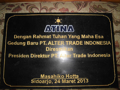 Prasasti Peresmian gedung  PT Alter Trade Indonesia