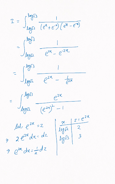 Class 12 | Definite Integration |  Int log √2 to log √3 1/(e^x+e^-x)(e^x-e^-x) dx