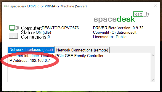 PC側でIPアドレスを確認する