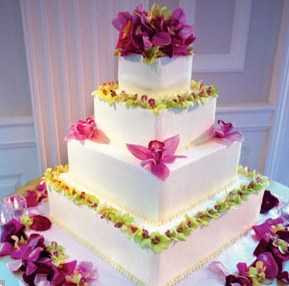 Square Wedding Cake Decorated with Flowers