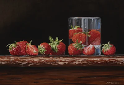 Strawberries in a glass painting Valery Shishkin