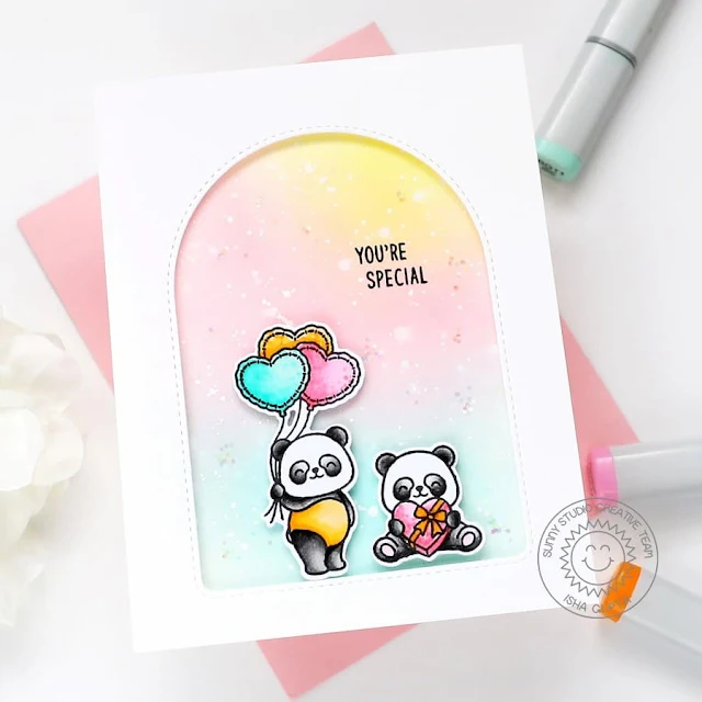 Sunny Studio Stamps: Bighearted Bears Card by Isha Gupta (featuring Stitched Arch Dies)