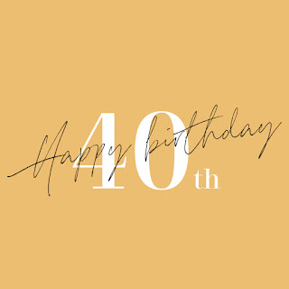 happy birthday written in black handwriting font across 40th printed in white on a mustard background