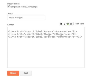 Cara membuat menu navigasi di template LinkMagz