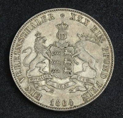 German Coins Württemberg Silver Thaler Coin