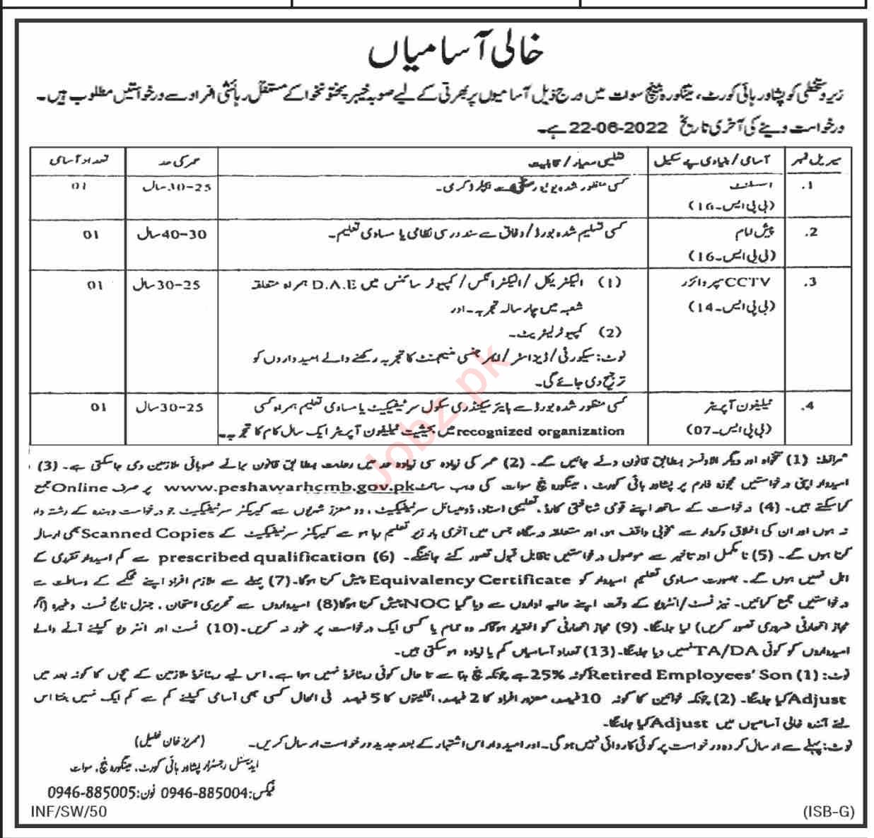 Latest Peshawar High Court Management Posts Mingora 2022