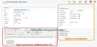 layar penulisan artikel pada joomla 2.5