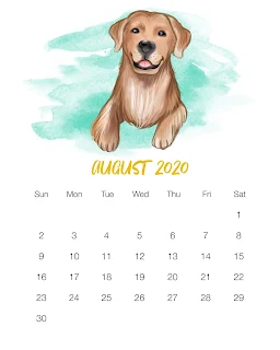 Perritos en Acuarela: Calendario 2020 para Imprimir Gratis.